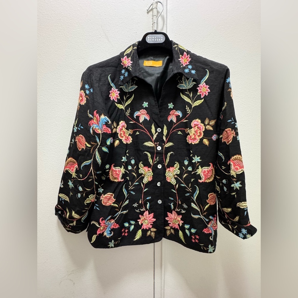 Crossland by Brico silk embroidered embellished jacket blouse small white lotus